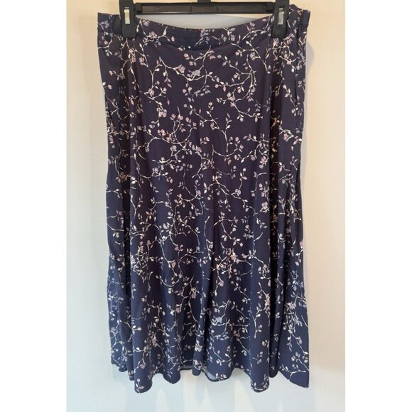 J. Jill Dresses & Skirts - J Jill Womens Blue Floral Print Midi Skirt M Feminine Dark Romantic Cottage Core